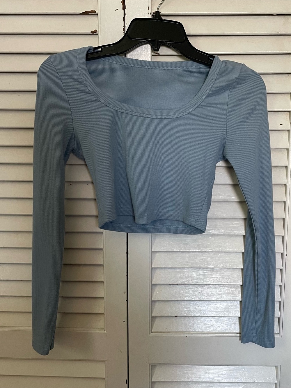 Light Blue Ribbed Long Sleeve Crop Top